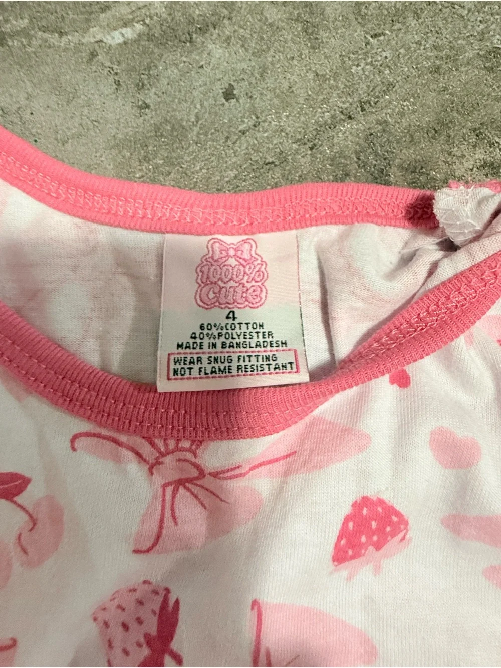 Girls Pink Bow & Strawberry Print Short Pajama Set - Soft Cotton